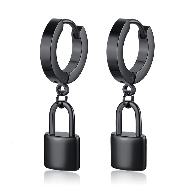 ED-364B-S Vnox персонализированные серьги Huggie с первоначальным замком для женщин, висячие серьги из нержавеющей стали, Заказные ювелирные изделия с надписью Sister Candid - Окраска металла: ED-364B-S