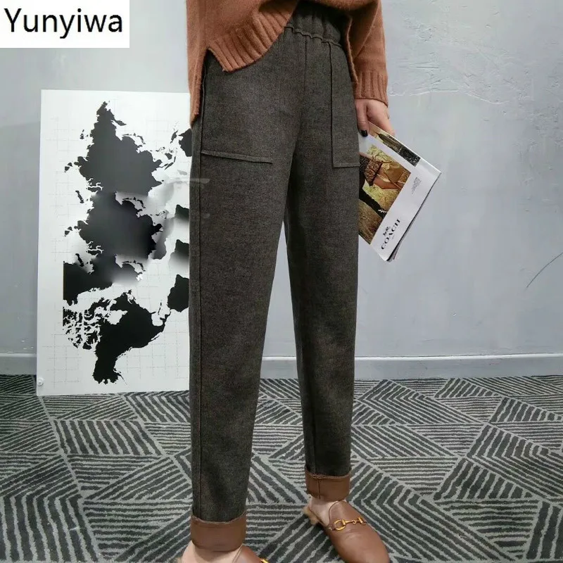 

Autumn Winter Casual Wild Thick Wide Leg Pants Solid Straight High Waist Wild Trousers Loose Wild Soft Pantalone