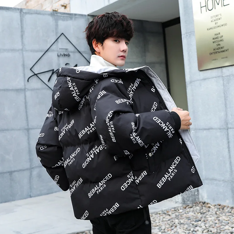Winter men's short cotton-padded jacket new alphabet printed Stylish  cotton-padded jacket down bread menjacket