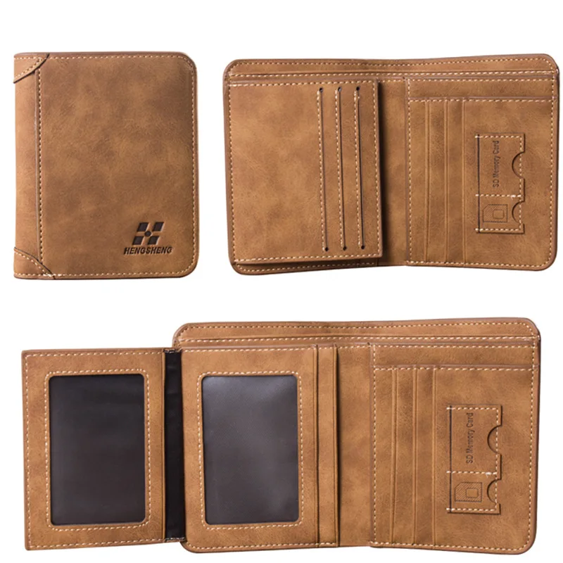 

New Men's Wallet Short Frosted Leather Wallet Retro Three Fold Vertical Wallet Youth Korean Multi-Card Wallet 2021