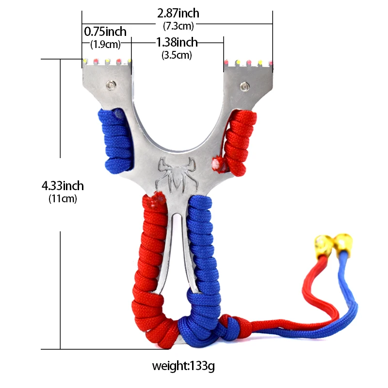 Рогатка из металлического сплава с плоской резиновой лентой узором паука для