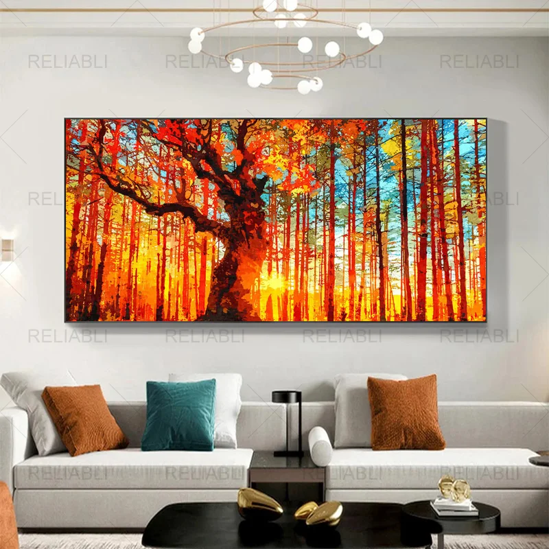 

Современная Скандинавская абстрактная картина маслом, напечатанная на холсте, Осенние Ландшафтные плакаты и искусство для домашнего декор...