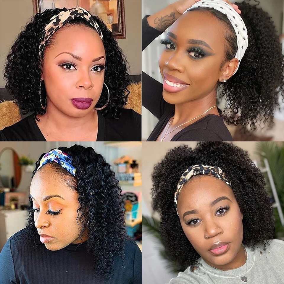 Кудрявые парик с головной повязкой человеческие волосы s бесклеевые короткий