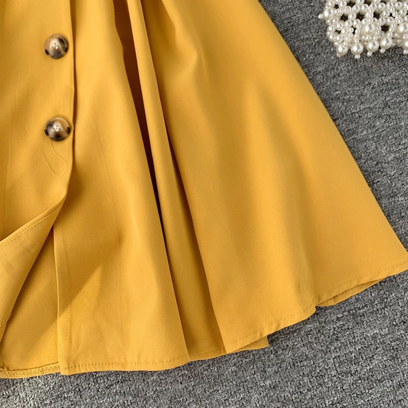 Винтажное тонкое летнее осеннее короткое платье на пуговицах, vestido de festa, сарафан на бретелях, Повседневные Вечерние женские платья трапециевидной формы с высокой талией