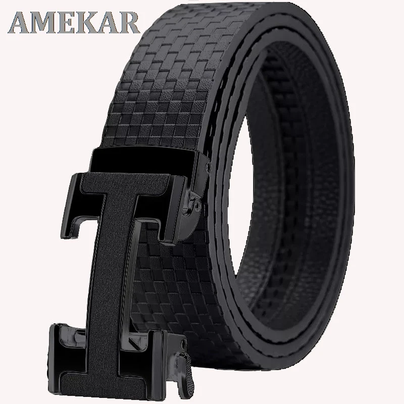 

Men's leather belts men's fashion h-shaped automatic buckle belts cowhide young joker