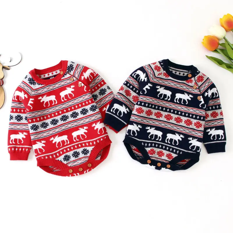 Рождественская Одежда для новорожденных мальчиков вязаные свитера девочек