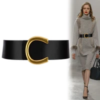 vintage big buckle belts women wide black waist strap for coat fashion brown faux leather waistbands dress lady wedding decorate