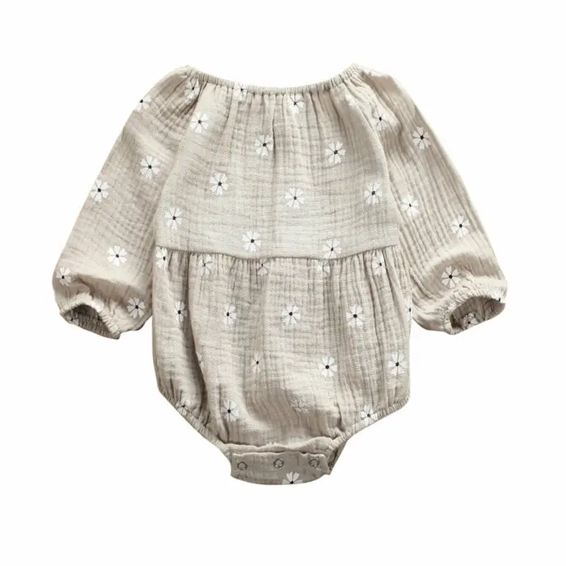 

Baby Floral Bodysuit Spring Autumn Clothing Newborn Infant Baby Girls Cotton Linen Long Sleeves Off Shoulder Jumpsuit 0-24M