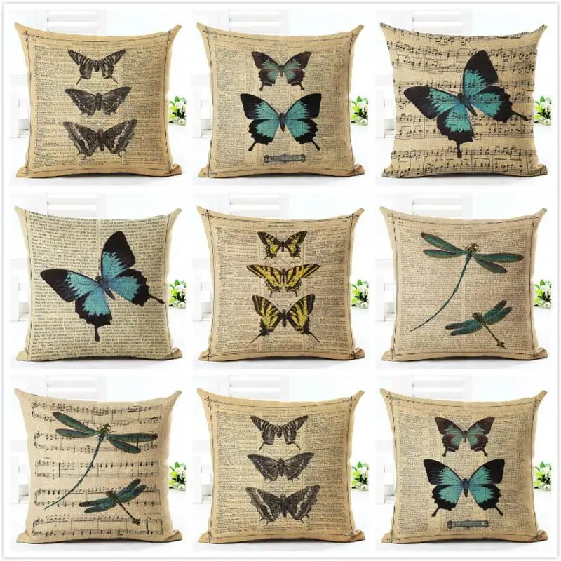 Наволочка с принтом бабочки хлопок лен Ретро подушка бабочкой чехол для дивана