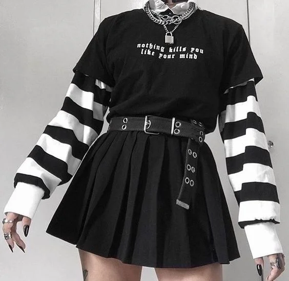 sunfiz YF Nothing Kills You.Like Your Mind Letter Printed New Arrival Black Female Tee T-Shirt Casual Funny Dark Harajuku Tee