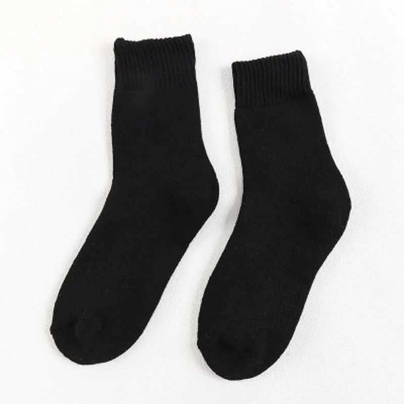 A black LKWDer 3 Pairs Winter Warm Socks For Women Solid Color Thick Wool Rabbit Hair Socks Snow Against Cold Warm Cotton Sock Sox Meias - Цвет: A black