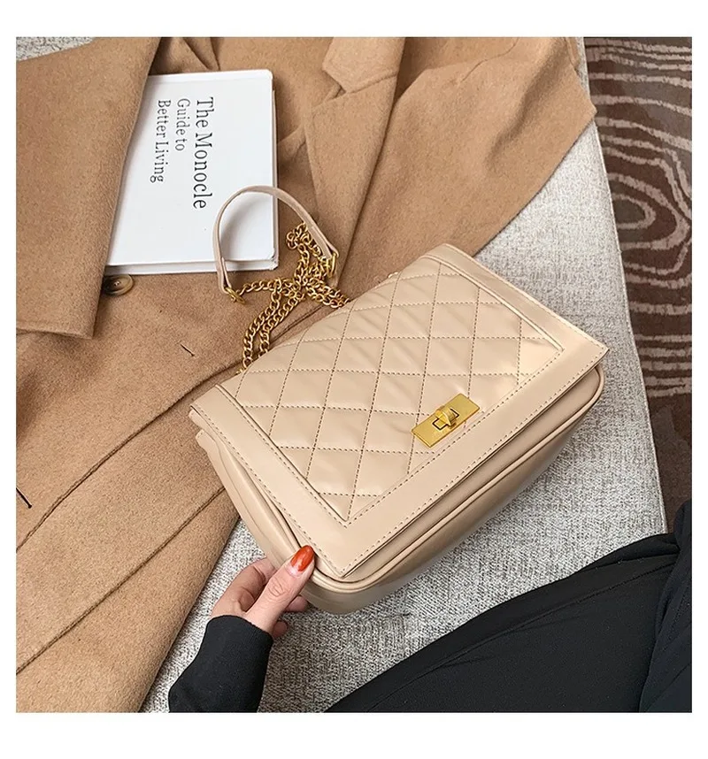 

2021 Autumn and Winter New Style High Quality All-match Chain Messenger Bag Fashion Lady Rhombus One Shoulder Small Square Bag
