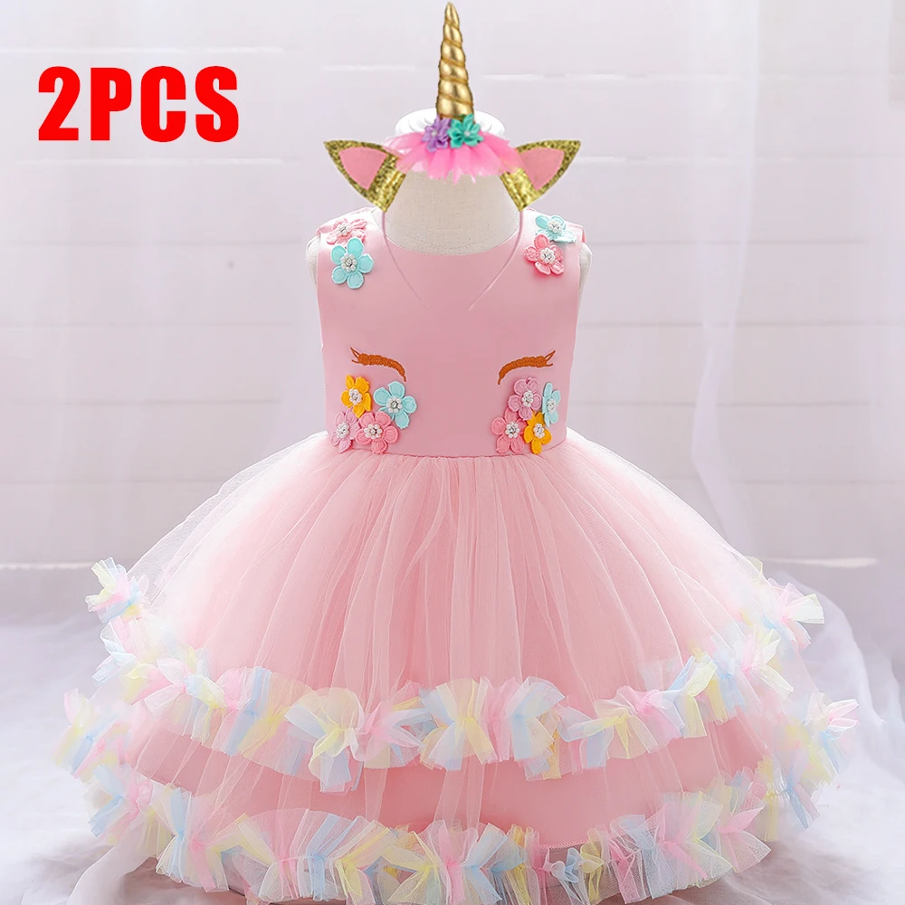 

Toddler Unicorn Baby Girl Dress Newborn 1 Year Birthday Christening Party Flower Dresses Infant Princess Tutu Kids Baby Clothes