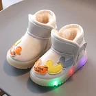Высококачественные детские ботинки из хлопка со светодиодной подсветкой для мальчиков и девочек, мягкие зимние ботинки со светящимися подсветками, из толстого бархата