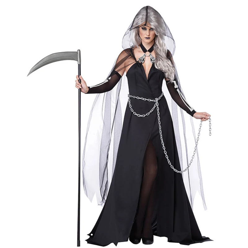 

Halloween Fantasia Role Play Death Cosplay Adult Women Carnival Fancy Party Death Costume Dress Up Suit Dead Cosplay Costume