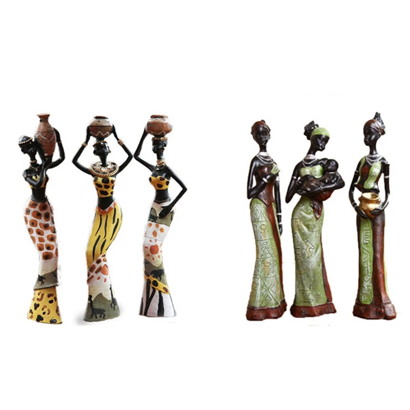 

3pcs/set 6*5.5*20CM African Women Figurines Resin Craft Tribal Lady Statue Exotic Doll Candle Holder Gift Home Decoration