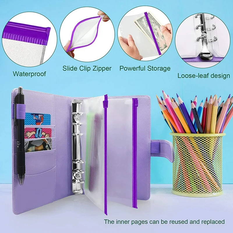 

12-Piece A6 Binder Pocket with Notebook Cover, PU Leather Binder Cover, Bill Management, Card Storage
