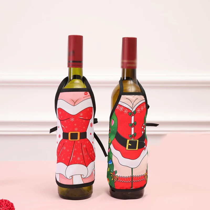 

Christmas Apron Red Wine Bottle Set Polyester Attractive Multicolor Wine Bottle Wrap Durable Fashion Christmas Decorations