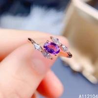 kjjeaxcmy fine jewelry 925 sterling silver inlaid natural amethyst women fresh oval elegant adjustable gem ring support detectio