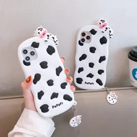 3d cute cartoon kawaii cow case for iphone 12 mini 11 pro xs max cloud lanyard hanging rope soft black and white silicone cover