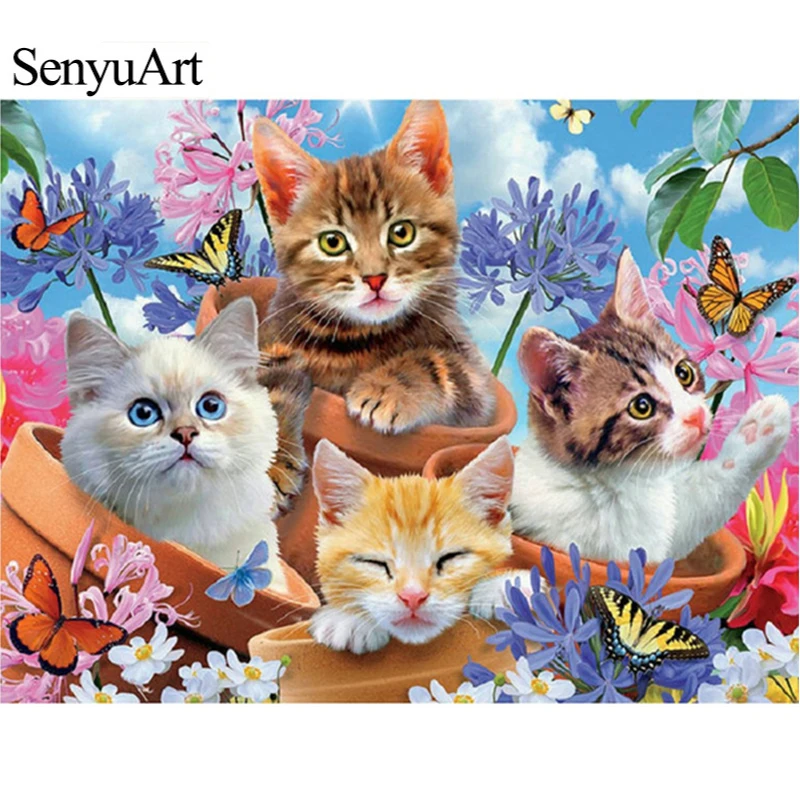 

SenyuArt Full Square Round Diamond Painting Animals Cat Cross Stitch Kits Butterfly Rhinestone Embroidery Craft Home Decoration
