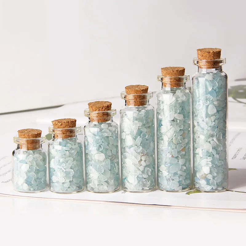 

Natural Stone Wishing Bottle 3-5mm Glass Reiki Quartz Beads Lucky Drifting Bottles Healing Home Decor Chip Stones Birthday Gifts