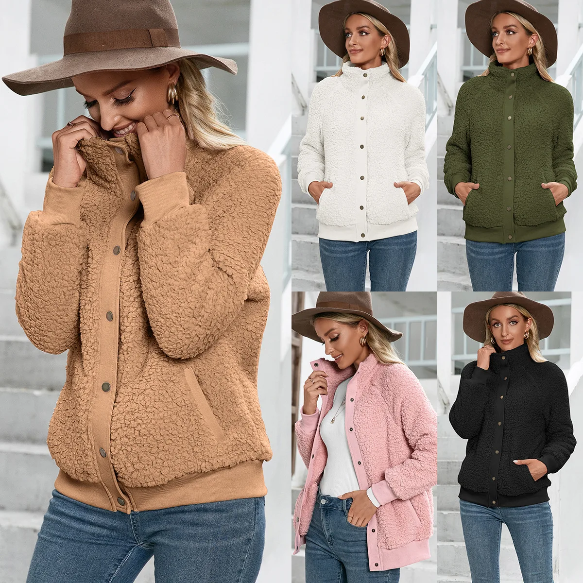 

2021 lamb plush cardigan jacket double-sided plush jacket coat top women