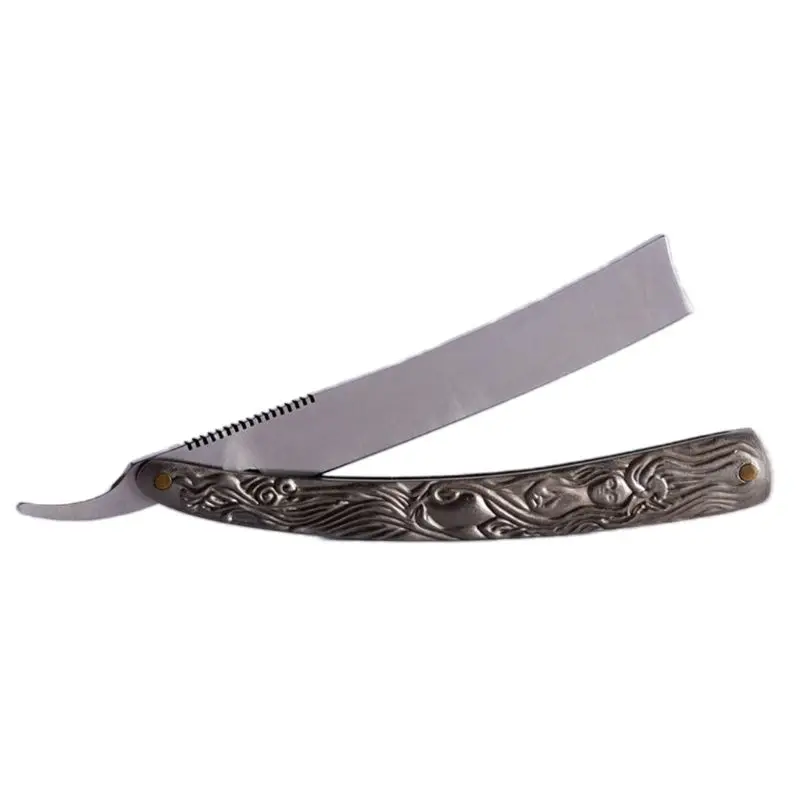 Винтажная классическая мужская бритва с прямыми лезвиями стальная тисненая