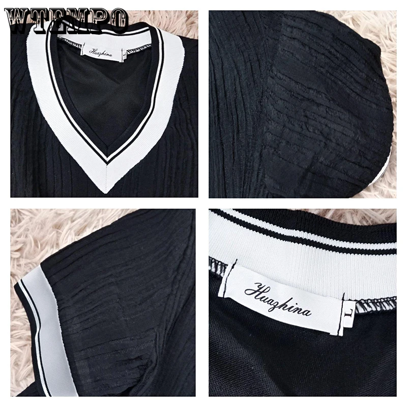 

2021 Summer Dress White Voile Sexy Mini Dresses V Neck Short Sleeve Pleated Solid Black Plus Size Loose Dresses Female Clothes