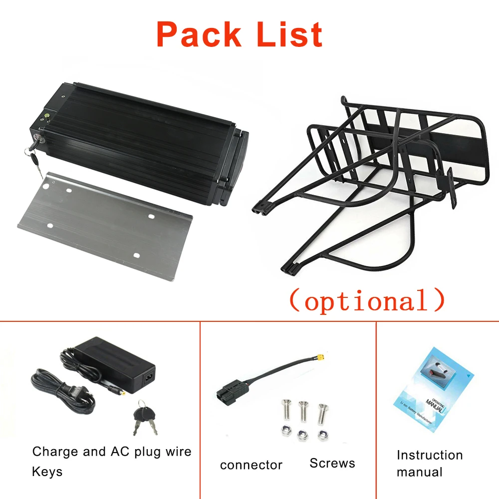 48V 20AH Ebike Battery Rear Rack Lithium ion Electric Bike 50A BMS With Layer Luggage For 500W 1500W 1800W Motor | Спорт и