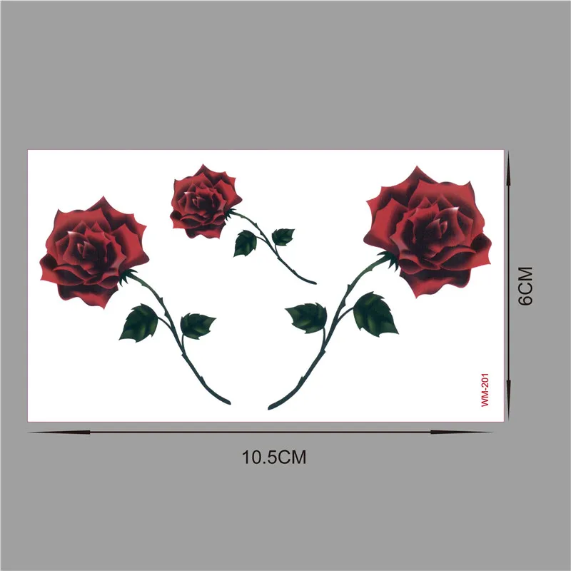 Красный цвет розы Blossom Цветок Новый модные водонепроницаемые временные