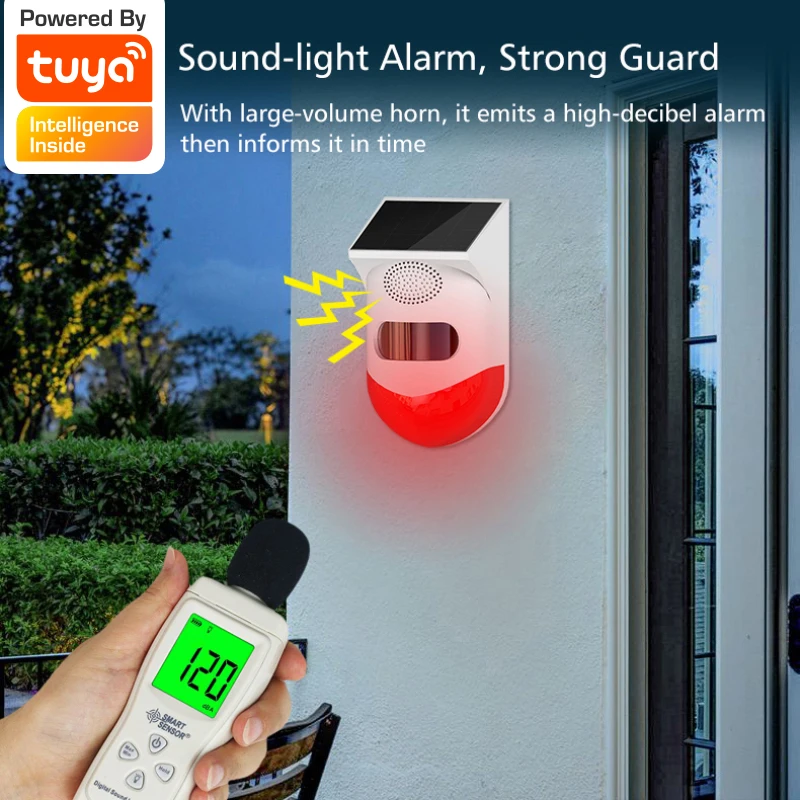 Tuya Wifi Solar Infrared Detector Outdoor waterproof PIR Sensor Built-in rechargeable battery buzzer 120dB Smart life | Безопасность и