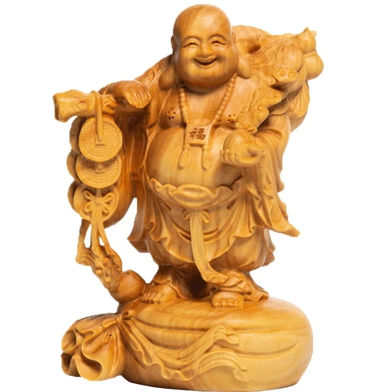 

Boxwood 10 13 15cm Maitreya Sculpture Wood Carving Laughing Buddha Statues Home Decor