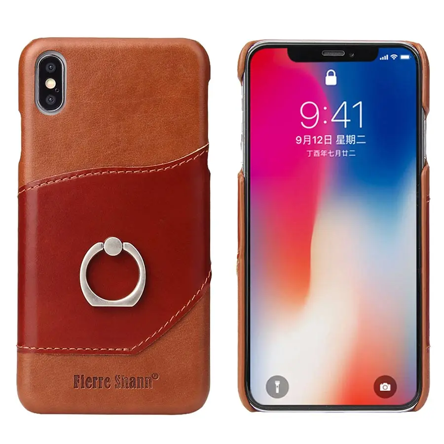 Чехол для телефона из натуральной кожи для iPhone 11 11pro Max чехол Модный чехол с кольцом для iPhone 6 7 8 plus X XR XS Max чехол - Цвет: Light and deep brown