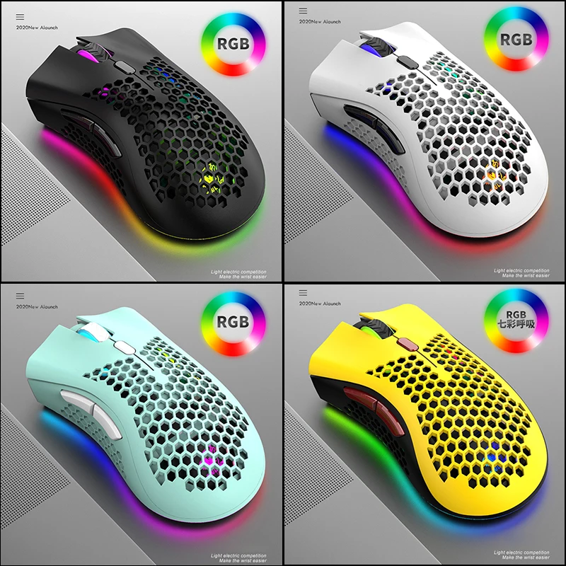 rechargeable usb receiver lightweight gaming wireless mouse rgb honeycomb led light mice for laptops desktop pc computer gamer free global shipping