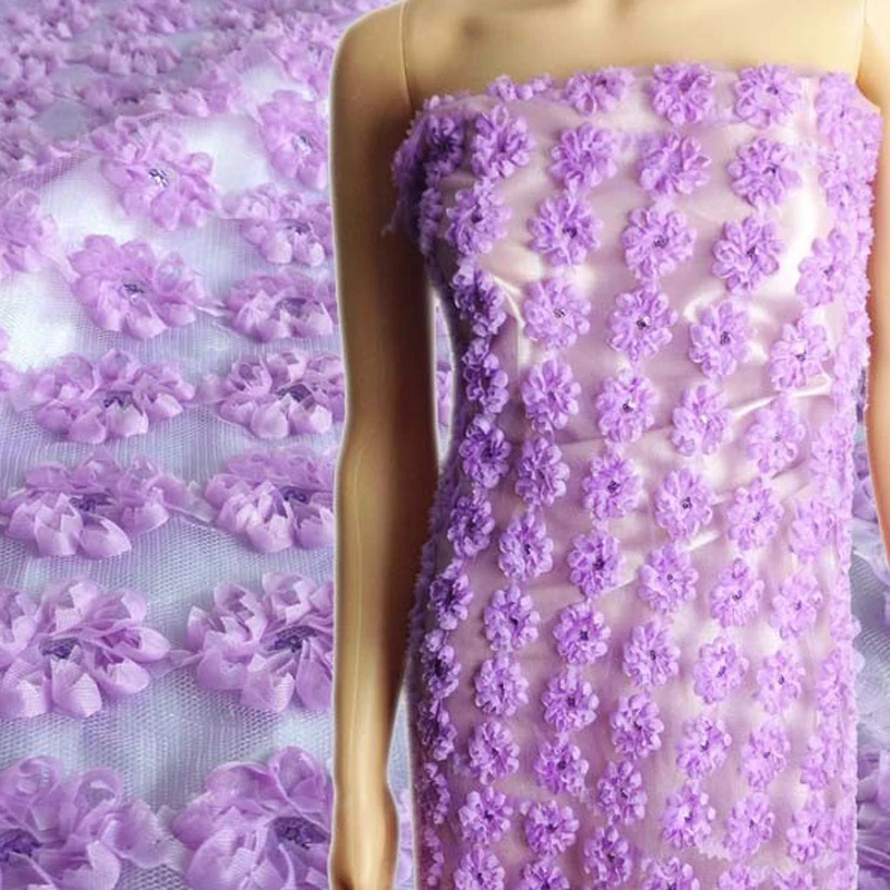 Сетчатая кружевная ткань с шифоновыми 3D розами и вышивкой пайетками для пошива