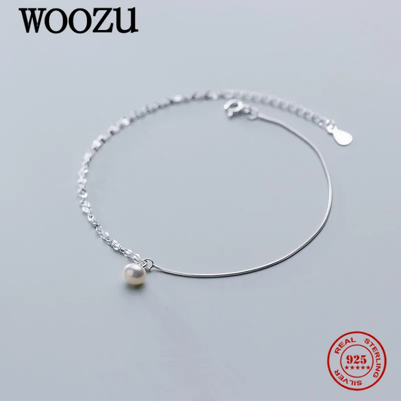 WOOZU Real 925 Sterling Silver Minimalism Small Pearl Chain Anklet For Women Party Girl Foot Leg Summer Beach Fine Jewelry Gift