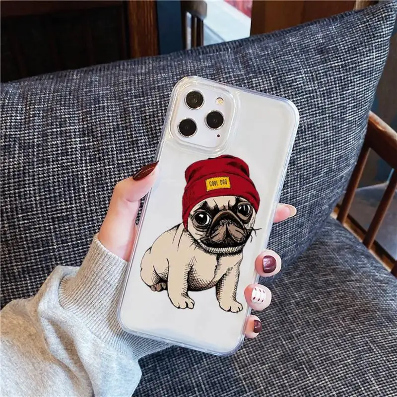 

Cute dog puppy Pug Bulldog blowing balloon Phone Case Transparent for iPhone 12 11 mini pro XS MAX 6 6S 8 7 Plus X 5S SE 2020 XR