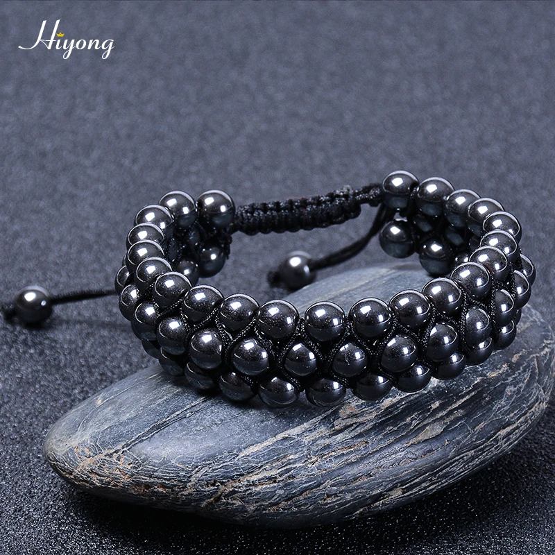 Браслет с бусинами из натурального камня для мужчин и женщин трехслойный браслет