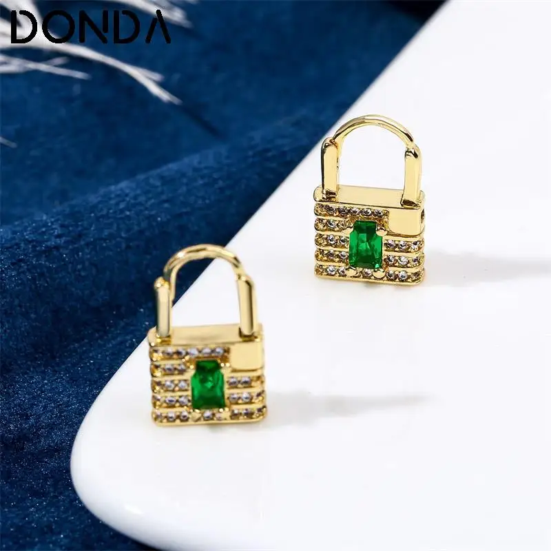 

Модные квадратные висячие серьги с маленьким замком для женщин, высокое качество, кубический цирконий, золотой цвет, медь, металл, CZ, серьги, ...