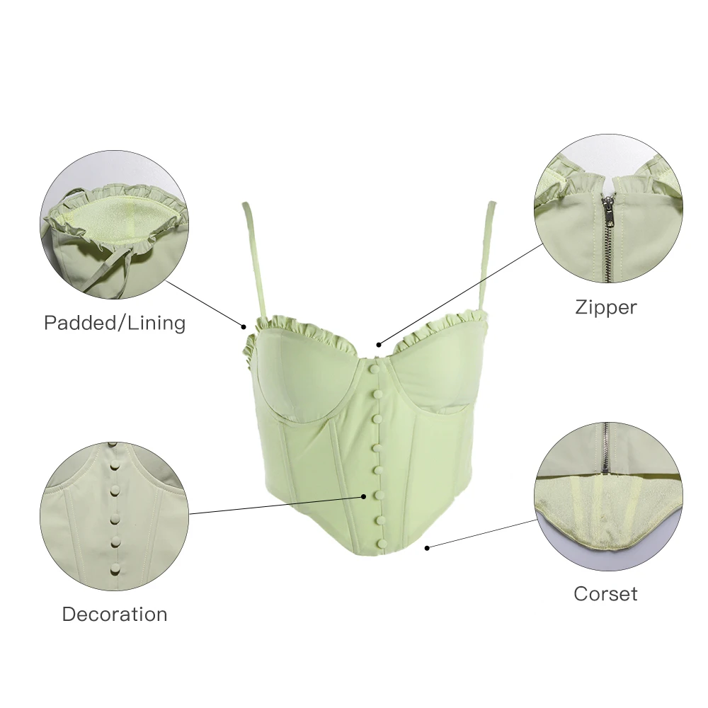 

Lofrcy Bustier Padded Crop Top Zipper Lining Decoration Corset Short E-girls Top Spaghetti Strap Beach Sexy Women Tank Tops