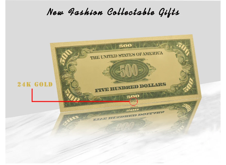 Позолоченные банкнот США 500 долларов Бумага деньги декорации Цветной Поддельные