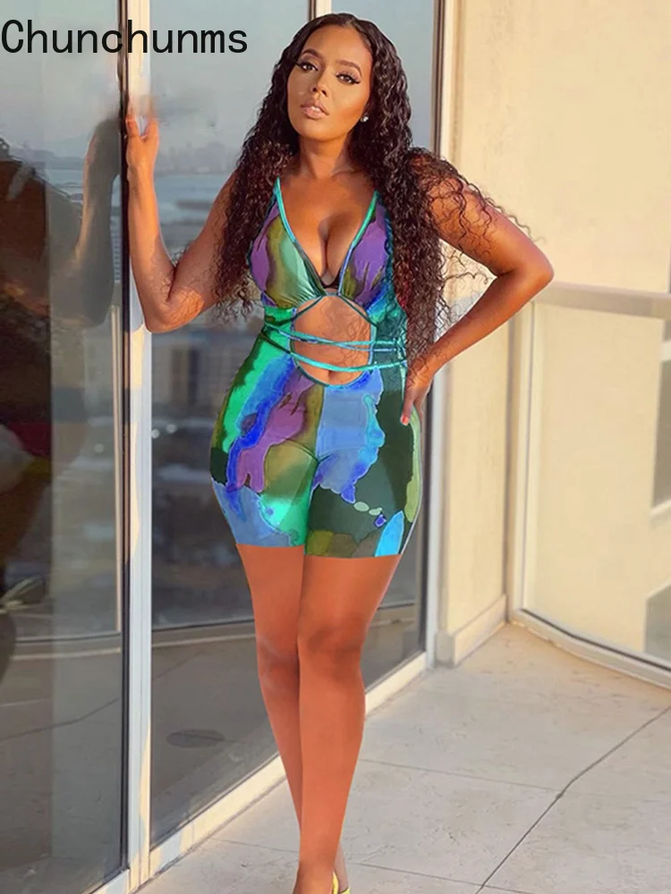 

Женский комбинезон без рукавов, с принтом, глубоким V-образным вырезом и открытой спиной, пляжная одежда, лето 2021