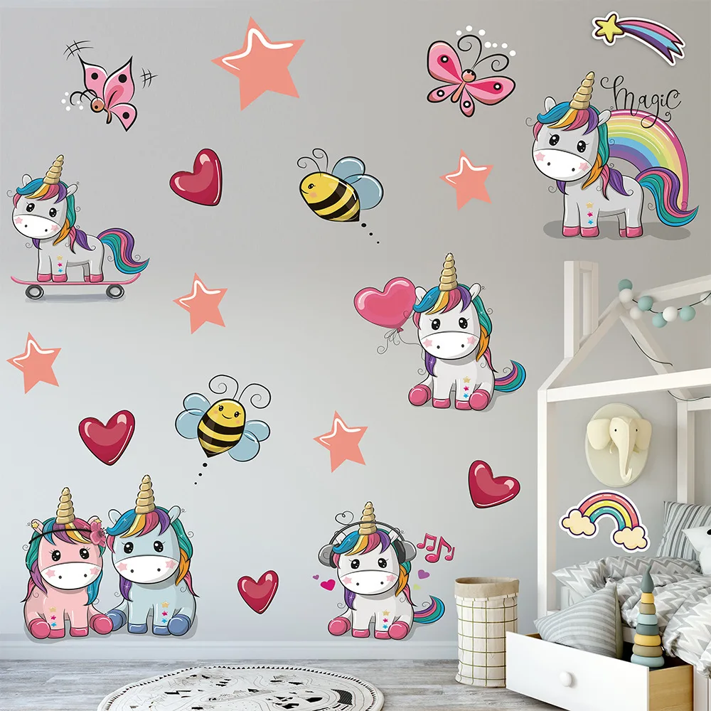 

Cartoon Unicorn Wall Stickers For Kids Room Decor Girls Bedroom Decoration Posters Cute Animals Wallpaper Stickers On The Wall