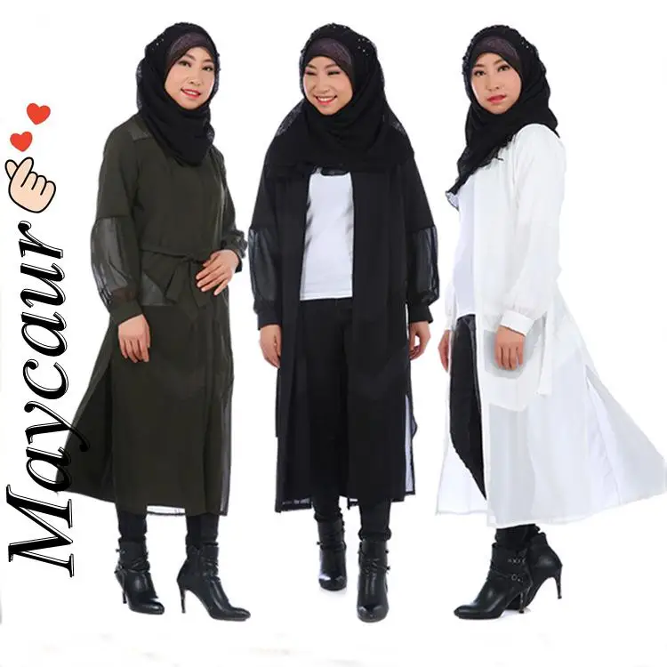 Пальто средней длины для мусульманской женщины шифоновый кардиган |