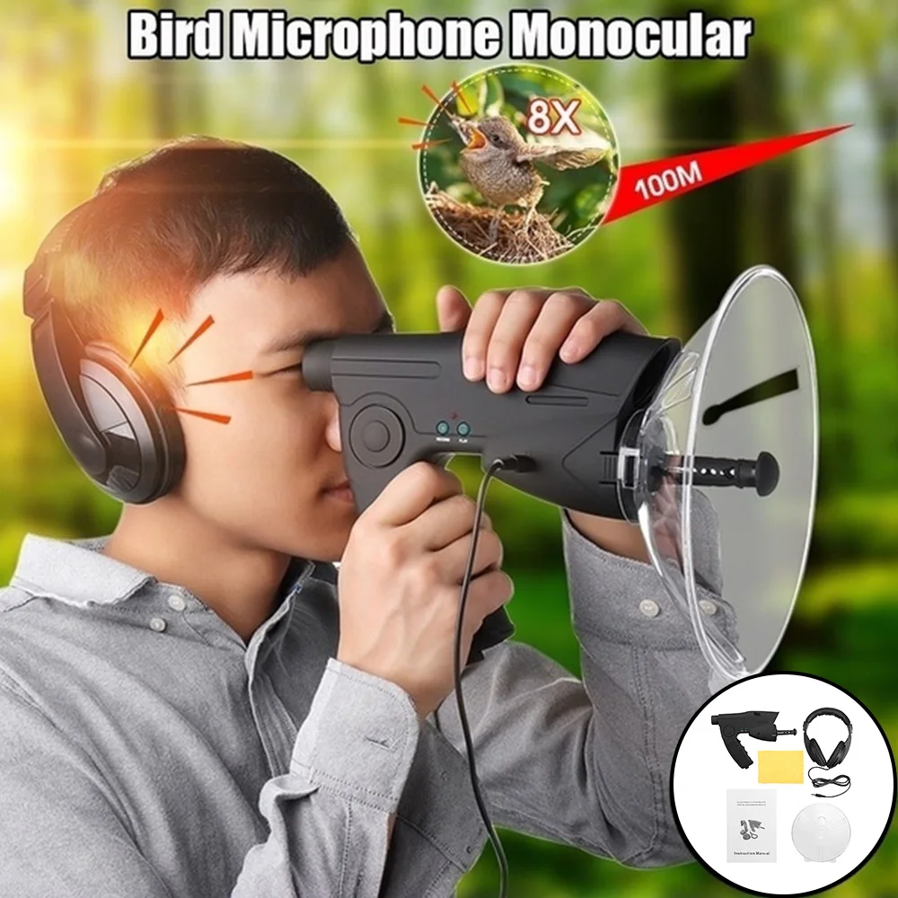 Remote Sound Collector of Bird Watcher Bird Telescope 8X Magnification Ear Recording Sound Amplifier Spy Device Observing Bird