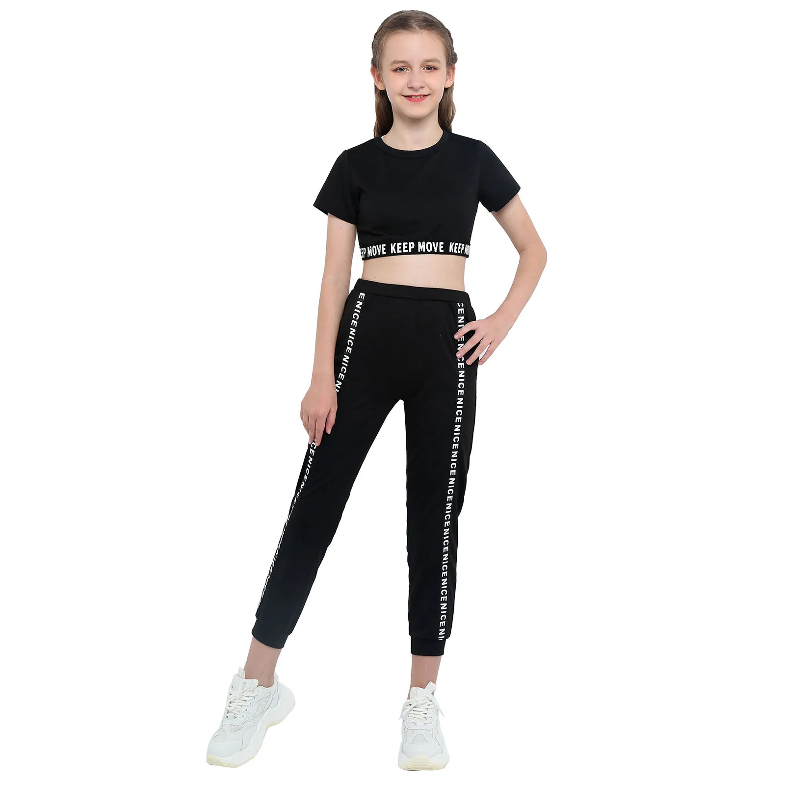 Conjuntos de ropa deportiva de algod&oacute;n para correr, ch&aacute;ndal de gimnasio de dos piezas, Top de manga corta, Leggings de cintura baja-1