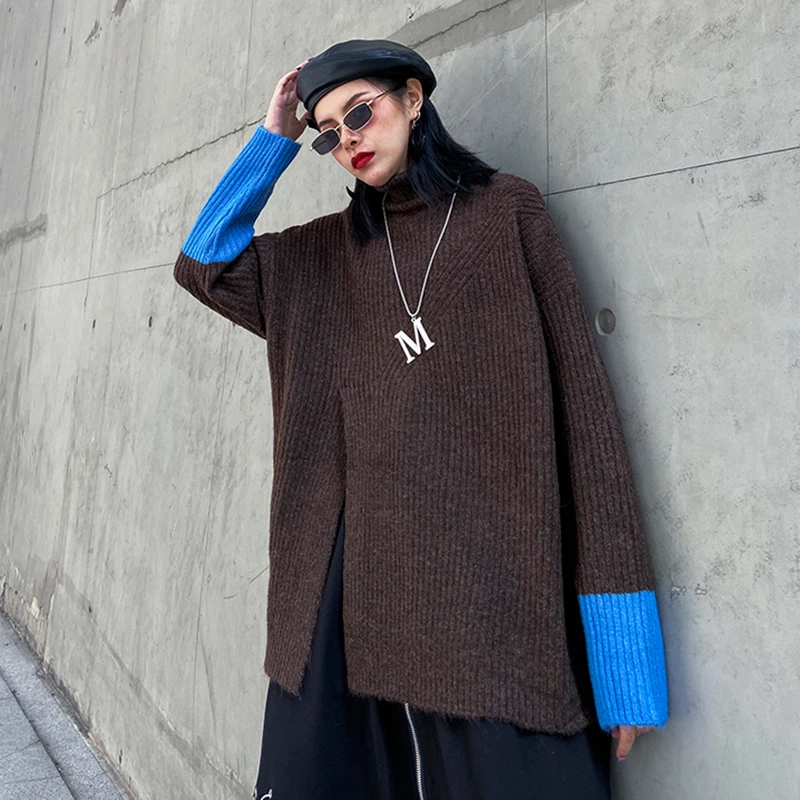 CHICEVER пэчворк хит цвет вязаный свитер для женщин О-образный вырез длинный рукав