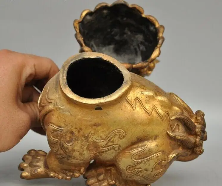 7 &quotКитайский фэн шуй Бронзовая позолоченная Статуя Льва собака фу собаки