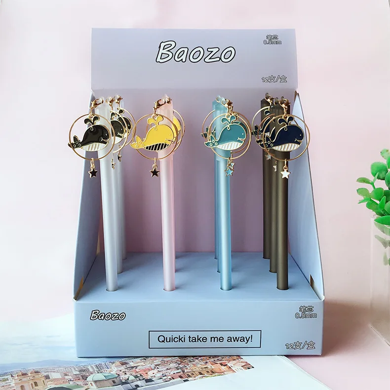 

36 pcs/lot Creative Whale Pendant Gel Pen Cute 0.5 mm Black ink Signature Pens Promotional Gift Stationery School Supplies